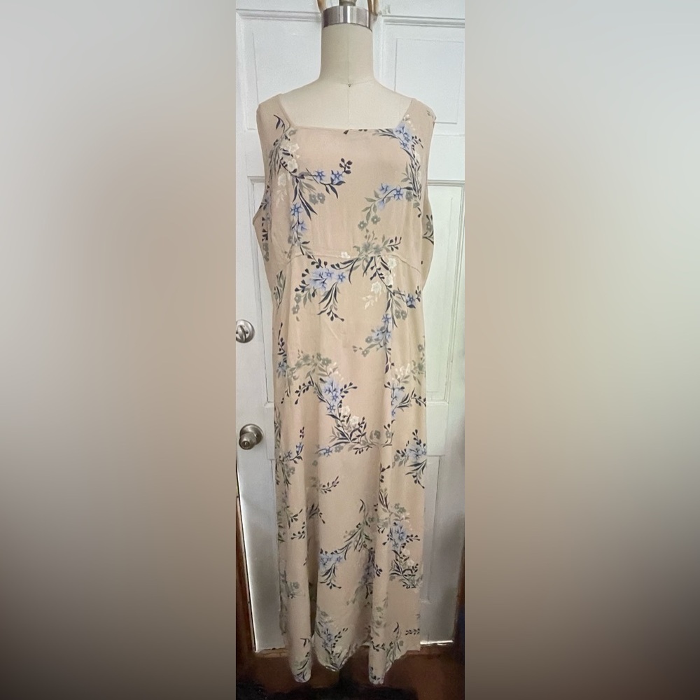 Vintage Kathie Lee Collection Beige Floral Midi Dress